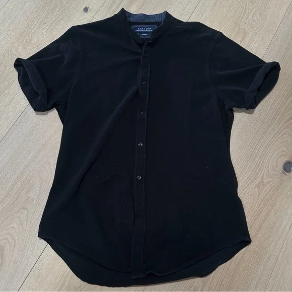 ZARA MAN Slim Fit Madarin Collar Short Sleeve Button Up Size Medium - Picture 1 of 10